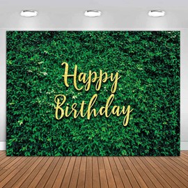 Greenery Backdrop Nature Green Leaves Happy Birthday Photography Backdrop Photo Booths Props Supplies Vinyl 7x5ft Jungle Safari Birthday Party Banner Decor Photo Studio Background