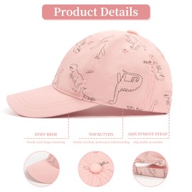 MEQUER Toddler Baseball Hat, Kids Sun Hat, Adjustable Baseball Caps for Boys and Girls 2-5 Years, Full Cotton Toddler Ball Caps for Outdoor, Pink