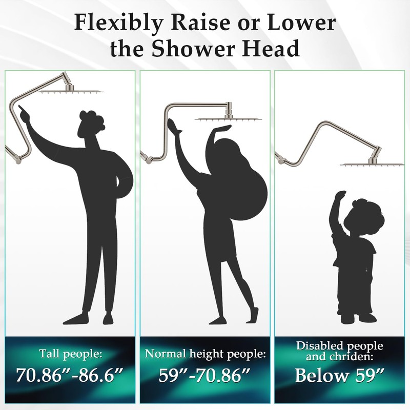 Rain Shower Head Extension Arm, Upgrade 12 Inch Metal Shower