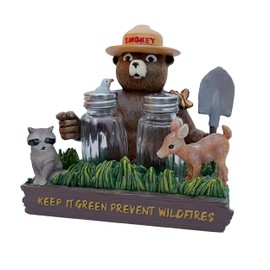 Rivers Edge Products Salt and Pepper Shakers Set, Unique Poly Resin and Glass Spice Dispenser, Novelty Kitchen Accessories and Counter Decor, Smokey Friends & Nature
