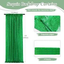 Green Sequin Backdrop Curtain 4 Pcs 2ftx8ft Sparkly Glitter Wedding Party Photography Background Drapes for Birthday Prom Decoration