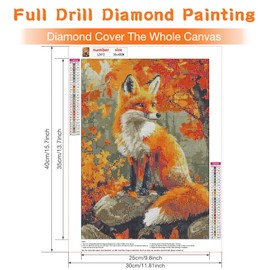 RICUVED Fox Diamond Art Kits for Adults, Autumn Diamond Painting Kits for Beginners, Animal DIY 5D Full Round Drill Gem Fall Crystal Rhinestone Art and Craft Kit for Gift Home Wall Decor 12x16Inch