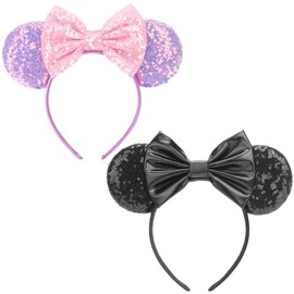 DRESHOW 2 Pack Mouse Ears Bow Headbands Glitter Party Decoration Cosplay Costume for Women