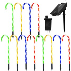 Solar Christmas Lights Outdoor Decorations: Candy Cane Light Colorful Garden Pathway Decor - Xmas LED Stakes Lighted Flash Yard Patio Holiday Party Decorative Outside