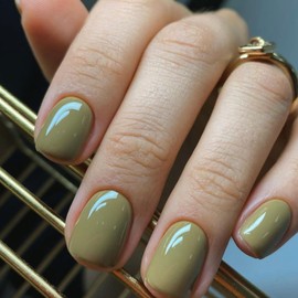 Boloshine Square Fake Nails Acrylic False Nails, 24Pcs Short French Manicure Full Cover Press on Nails, Removable Stick on Nails French Tip False Nails for Women and Girls Nail Art - Tranquil Autumn