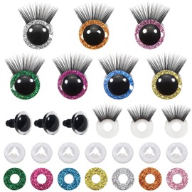 TOAOB 28pcs 12mm Safety Eyes Plastic Glitter Safety Eyes with Eyelashes and Washers for Amigurumis 7 Colors Craft Crochet Eyes for DIY Puppet Stuffed Animal Doll Making