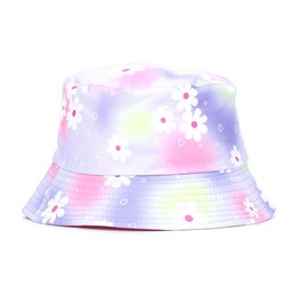 NautySaurs 2 Pack Girls Bucket Hat Baby Girls Sun Beach Cap Toddler Kids Outdoor Reversible Fisherman Hat, Flower-Purple & Rabbit-Pink