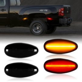 Gempro LED Dually Fender Side Marker Lights for 2001-2014 Chevy Silverado GMC Sierra 2500 3500 Amber Red Dual Rear Wheel Bed Marker Lamps, Smoked Len 4PCS