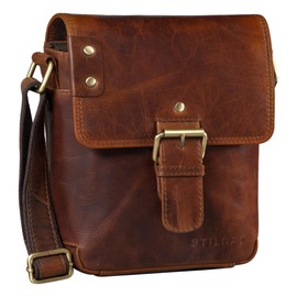 STILORD 'Alessio' Leather Messenger Bag Men Small Vintage Shoulder Bag Men's Bag 8.4' Vintage Design Made of Genuine Leather, Colour:Florida - Brown