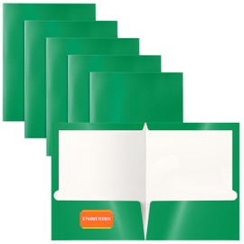 Better Office Products 2 Pocket Glossy Laminated Green Paper Folders, Letter Size, 25 Pack, Green Paper Portfolios, Box of 25