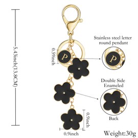 XGALBLA Women's Flower Keychain, Cute Flower Initial Letter P Keychain, Bag Charms Enameled Keychain Handbags Purse Accessories(Black P)