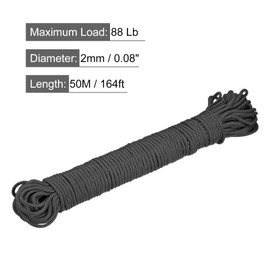 sourcing map Polypropylene Rope Braid Cord 50M/164ft 2mm Dia Black for Indoor Outdoor Camping Clothes Line