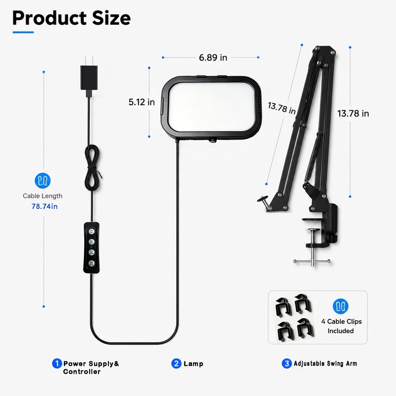 Eye-Caring Desk Lamp for Computer Video Calls with Adjustable Swing