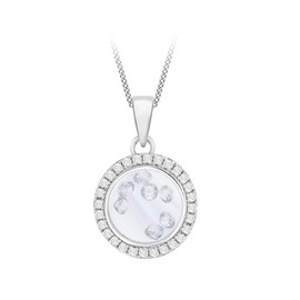 Tuscany Silver Rhodium Plated Floating Cubic Zirconia Stones Round Pendant on Curb Chain of 46 cm/18-inch