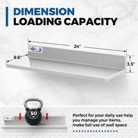 Profeeshaw L Stainless Steel Shelf 8.6''x24'', 2 Pack Wall Mounted Shelves