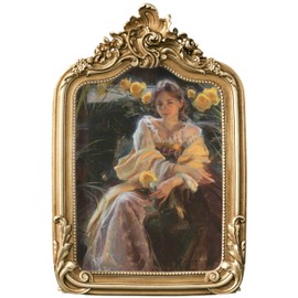 eletecpro 5x7 Vintage Picture Frame with Real Glass, Antique Ornate Gold Photo Frame 5 x 7 for Tabletop or Wall Hanging, Vintage Gold
