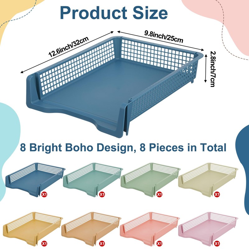 8 Pack Boho Plastic Turn in Paper Trays for Classroom