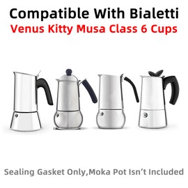 [UPGRADED] Sealing Gasket for Bialetti New Venus Induction 6 Cups (7.9Oz 235ML) Stovetop Espresso Maker - 6 PCS Silicone Seal Ring for Venus Kitty Musa Class Stainless Steel Stovetop Coffee Maker Pots