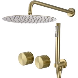 TRUSTMI 12 Inch Rainfall Shower System, 2 Handle Wall Mount Shower Trim Kit Set with Brass Rough-In Valve, Brushed Gold