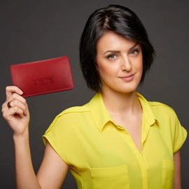 ekavale Women's Leather Wallet with RFID Protection 25 Compartments Women's Purse Long, red, Elegant