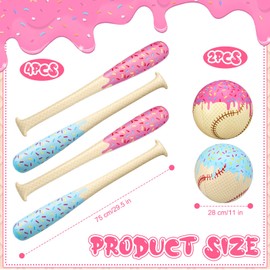 JellyArch 6 Inflatable Ice Cream Drip Baseball Bat Set 4 Pcs 30 Inch Blow up Ice Cream Drip Baseball Bat 2 Pieces 11.8 Inch Balls for Party Favors Summer Pool Beach Birthday Decoration