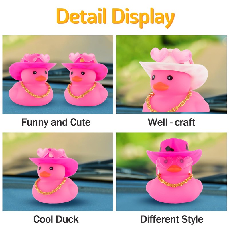 wonuu Car Cowboy Rubber Ducks, Dashboard Decorations Pink Duck for