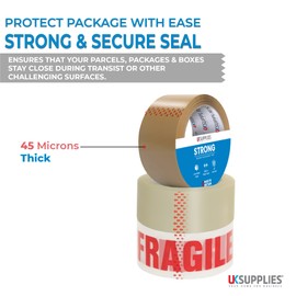 UK SUPPLIES LIMITED Packaging Parcel Tape With Low Noise & Secure Sticky Seal 1 Brown, 1 Clear & 1 Fragile Tape For Strong Packing Parcel, Boxes, Moving House Mixed Tape 48mmx66m | Packing Tape (3)