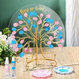 Pasimy Gender Reveal Fingerprint Tree Boy or Girl Party Ideas Baby Shower Guest Book Party Game Gender Reveal Party Supplies for Baby Shower He or She Party Keepsake(Classic)