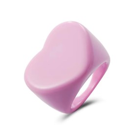 Rainbow Cloudz Pastel Pop Heart Chunky Pink Ring for Women – Resin Y2K Rings, Funky Statement Jewelry, Colorful Accessories, Big Finger Rings, Chunky Jewelry for Women, Fun Fashion Ring Pack
