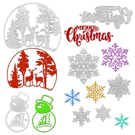 JUNMEIDO 7 Pieces Christmas Cutting Dies Christmas Snowflake Cutting Dies Snowman Cutting Template Metal Cutting Dies Set Stencils Christmas for DIY Scrapbook Card Making Supplies (Silver)