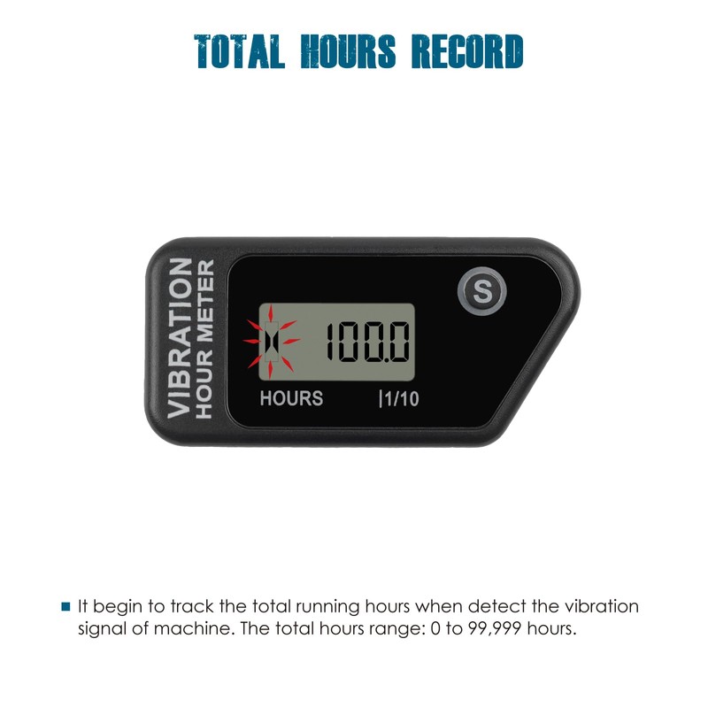 Runleader LCD Vibration Hour Meter for Maintenance,No-Cable & Screen Locking