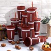 Bokon 12 Pcs Football Plastic Cups with Straw and Lid,