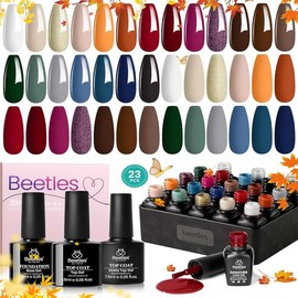 Beetles Gel Polish Colors Red Green Blue Orange Fall Autumn Gel Nail Polish Set with Base Gel Top Coat Soak off UV Golden Glitter Glossy Nail Kit Gifts for Women Girls - Color: Glowing Attraction