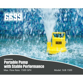 6699 Submersible Sump Pump 1/4 HP 1500GPH Utility Pump Thermoplastic Electric Portable Transfer Water Pump with 10-Foot Cord for Pool Tub Garden Pond Draining Tankless Heater Flushing