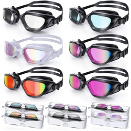Vegemono Swim Goggles, 6 Pack Upgraded Swimming Goggles Anti-Fog Anti-UV No Leakage Pool Goggles for Men Women Adult Youth
