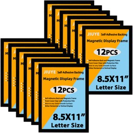 JIUYE 8.5x11 Magnetic Sign Holder Wall Mount,Self-Adhesive Plastic Display Frames,Clear PVC Sign Holder with Magnet Strip Border for Window/Door/Fridge/Document Notice Paper(12Pcs,Black)