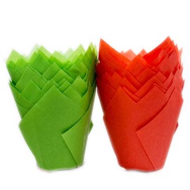 Scrumptious - 50PC Christmas Greaseproof Paper Muffin Tulip Cases for Baking - Red and Green - Perfect for Festive Party Cakes and Bakes