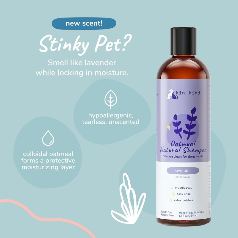 kin+kind Oatmeal Shampoo Lavender for Dogs & Cats Natural Dog