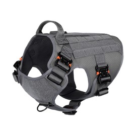 ICEFANG Tactical Dog Harness with 4X Metal Buckle,Working Dog MOLLE K9 Vest with Handle,No Pulling Front Clip,Adjustable Pet Harness for X-Large Dogs (XL (32"-39" Chest), Grey)