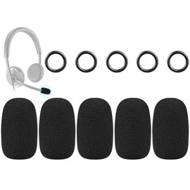 SOULWIT 5Pcs Protective Microphone Foam Cover Pop Filter for Plantronics Audio/Blackwire/E-ncorepro/Rig/Voyager Series Headphones, Mic Cover WindScreen for Poly CS540/CS520/HW510/HW520 Headset - Black