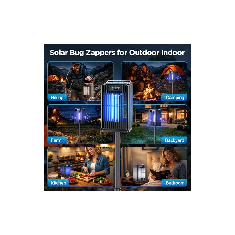 Outdoor Solar Bug Zapper-4200V Cordless Electric Mosquito Zapper with Waterproof