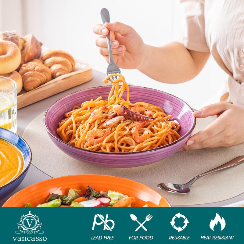 vancasso Bonita Pasta Bowls Set of 6, 50oz Large Salad