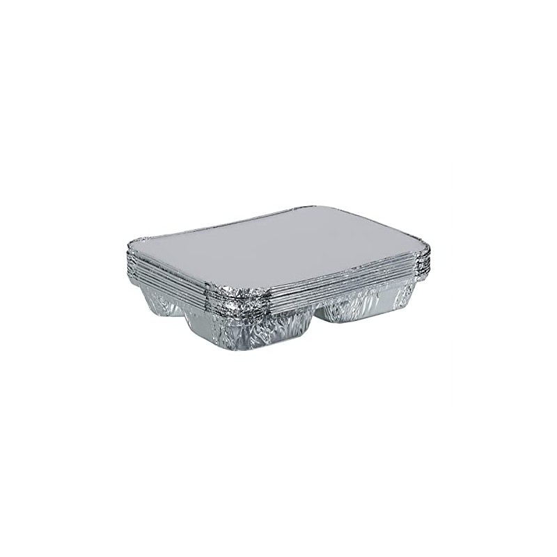 (100pcs) – 3 Compartment Aluminium Foil Containers with Lid for