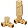 Team Controls Brushed Brass Corner Thermostatic Radiator Valves & Lockshield 15mm Pack Set KT, 15mm x 1/2''