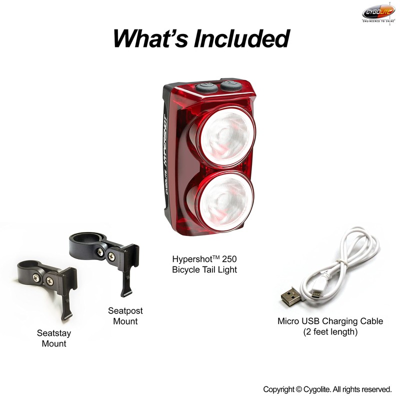 Cygolite Hypershot - Luz Trasera de Bicicleta de 250 lúmenes,