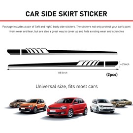 DXNQ 2 PCS Car Side Skirt Decals, 88.58×4.52 Inch Waterproof Side Door Stripe Graphic Stickers, PVC Racing Decoration Decals for Most Cars Trucks SUVs, Universal Car Accessories (Black)