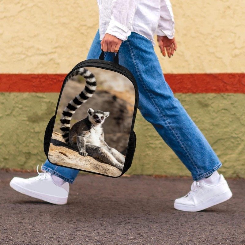 Amzbeauty Ring-Tailed Lemur Print Backpack Kids Boys Elementary School Bag