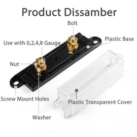 Chanzon 0/2/4 Gauge AWG in-Line ANL Bolt Fuse Block Holder Gold Plated for 300A ANL Fuse