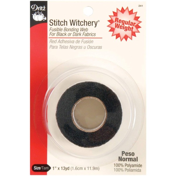 Dritz Stitch Witchery Fusible Bonding Web Regular Weight-Black-1-inch x 13yd, Black, 1-Inch X 13-Yards