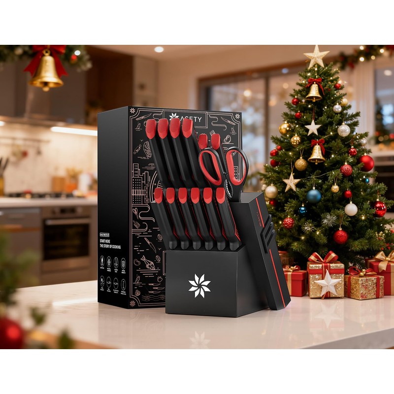 Knife Set - 15 PCS Kitchen Knife Set with Built-in